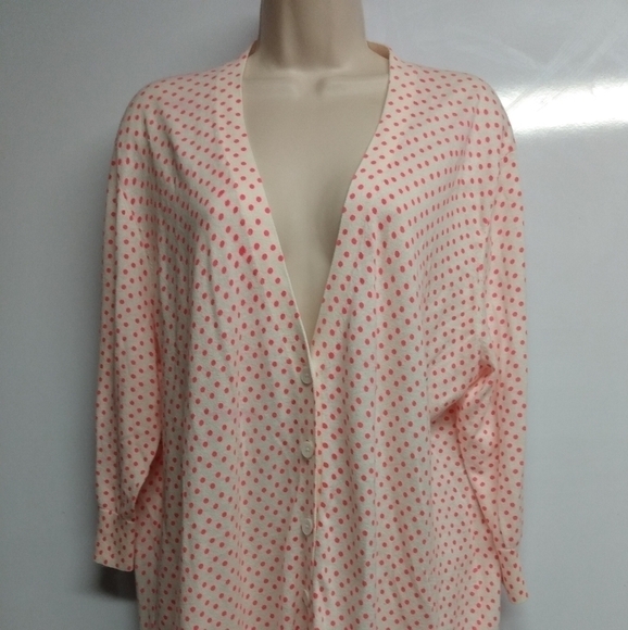 Ladies Gap Button down Cardigan, XL, Cream with Peach poka dots, pre-owned - Picture 1 of 6
